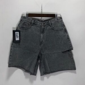 741 Grey Washed Thigh Split Boyfriend Shorts